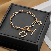Arzonai New Sansheng Sanshi titanium steel four-leaf clover bracelet female does not fade Korean fashion net red titanium steel bracelet hand accessories